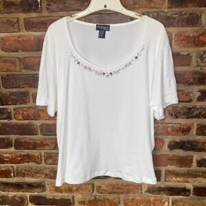 Style & Co White Floral Embroidered Neckline Short Sleeve Top Women's Size 2X